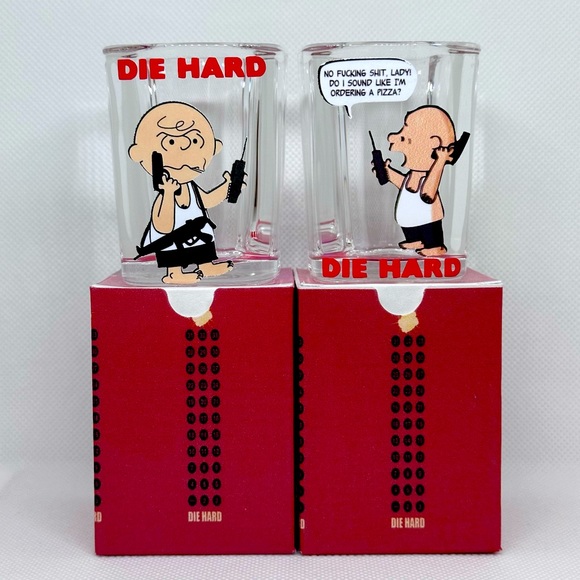 Peanuts Charlie Brown/Die Hard Mashup Shot Glass/Gift Box Set of 2 - Picture 2 of 2